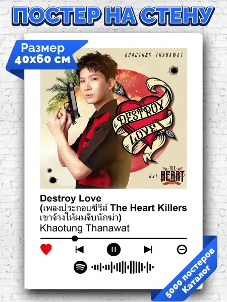 Arthata-spotify постер Спотифай постер Плакат на стену Khaotung Thanawat - Destroy Love 40х60