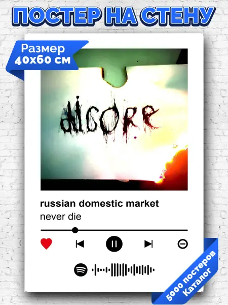 Arthata-spotify постер Спотифай постер Спотифай плакат never die - russian domestic market 40х60