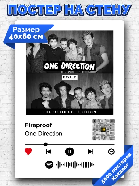 Arthata-spotify постер Спотифай постер Яндекс Музыка постер One Direction - Fireproof 40х60