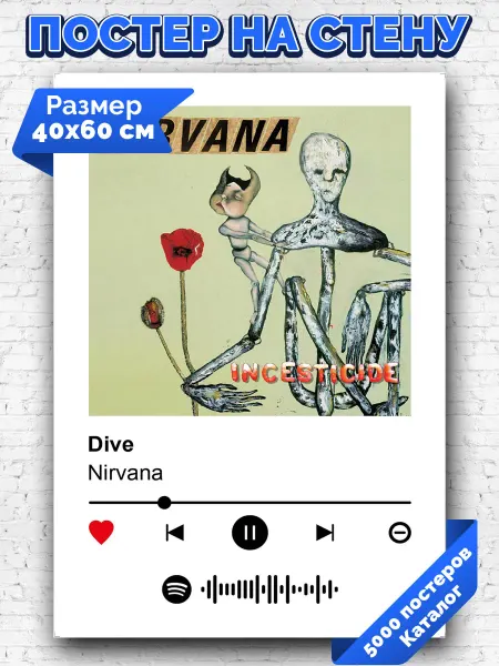Arthata-spotify постер Спотифай постер Плакат на стену Nirvana - Dive 40х60