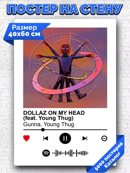 Arthata-spotify постер Спотифай постер Спотифай постер Gunna - Dollaz on my head 40х60