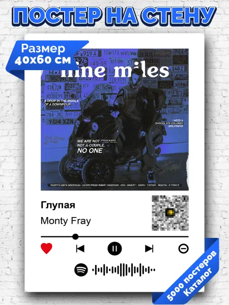 Arthata-spotify постер Спотифай постер Спотифай плакат MONTY FRAY - Глупая 40х60