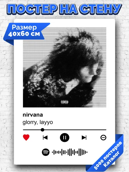 Arthata-spotify постер Спотифай постер Спотифай плакат glorry layyo - nirvana 40х60