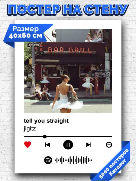 Arthata-spotify постер Спотифай постер Спотифай плакат jigitz - tell you straight 40х60