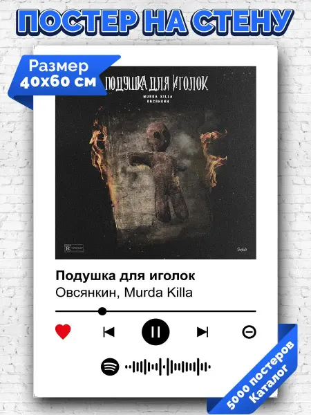 Arthata-spotify постер Спотифай постер Постер Овсянкин MURDA KILLA - Подушка для иголок 40х60