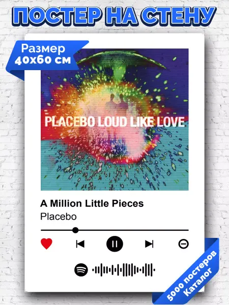 Arthata-spotify постер Спотифай постер Плакат на стену Placebo - A Million Little Pieces 40х60
