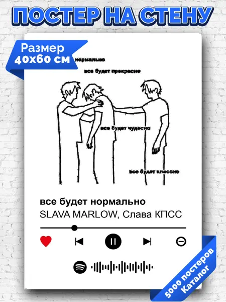 Arthata-spotify постер Спотифай постер Спотифай плакат SLAVA MARLOW - все будет нормально 40х60