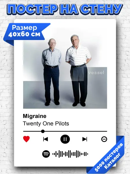 Arthata-spotify постер Спотифай постер Плакат на стену Twenty one pilots - Migraine 40х60