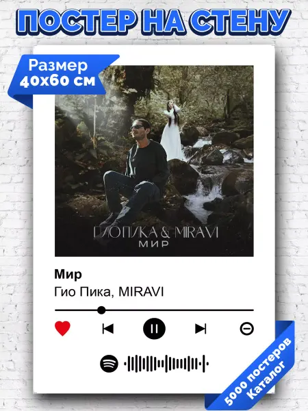 Arthata-spotify постер Спотифай постер Спотифай плакат Гио Пика MIRAVI - Мир 40х60