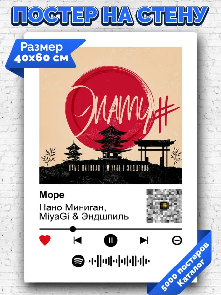 Arthata-spotify постер Спотифай постер Плакат на стену Miyagi & Эндшпиль Нано Миниган - Море 40х60