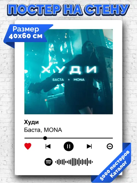 Arthata-spotify постер Спотифай постер Спотифай плакат Баста MONA - Худи 40х60