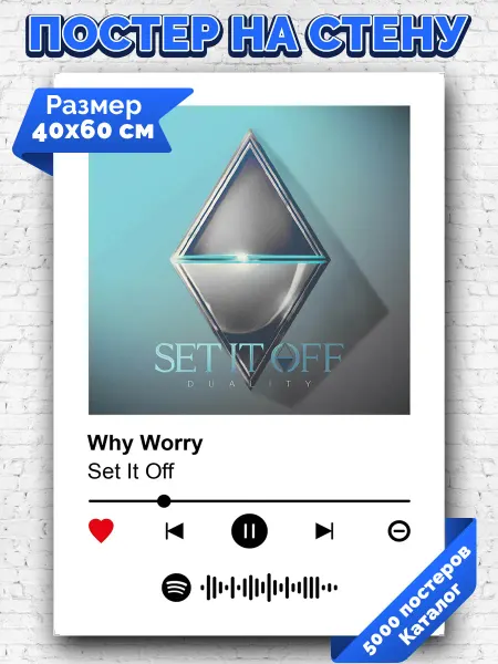 Arthata-spotify постер Спотифай постер Плакат на стену Set It Off - Why Worry 40х60