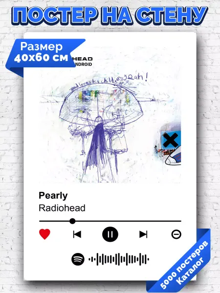 Arthata-spotify постер Спотифай постер Плакат на стену Radiohead - Pearly 40х60