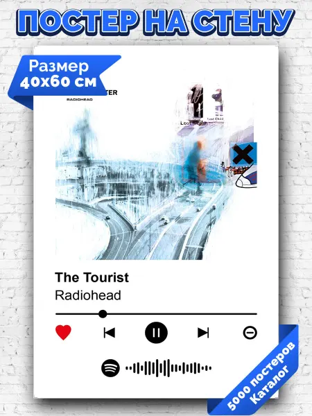 Arthata-spotify постер Спотифай постер Спотифай плакат Radiohead - The Tourist 40х60