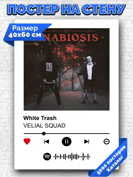 Arthata-spotify постер Спотифай постер Спотифай плакат VELIAL SQUAD - White trash 40х60