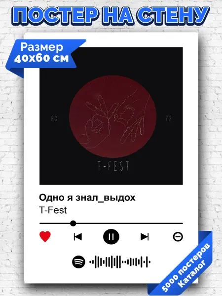 Arthata-spotify постер Спотифай постер Спотифай плакат T-Fest - Одно я знал_выдох 40х60