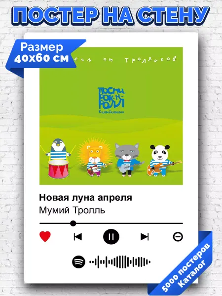 Arthata-spotify постер Спотифай постер Плакат на стену Мумий Тролль - Новая луна апреля 40х60