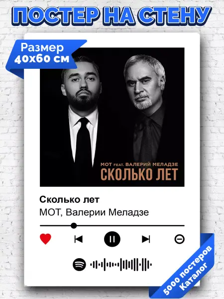 Arthata-spotify постер Спотифай постер Спотифай постер Мот Валерий Меладзе - Сколько лет 40х60