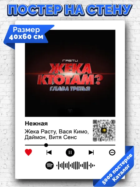 Arthata-spotify постер Спотифай постер Постер Жека Расту Вася Кимо Даймон Витя Сенс - Нежная 40х60