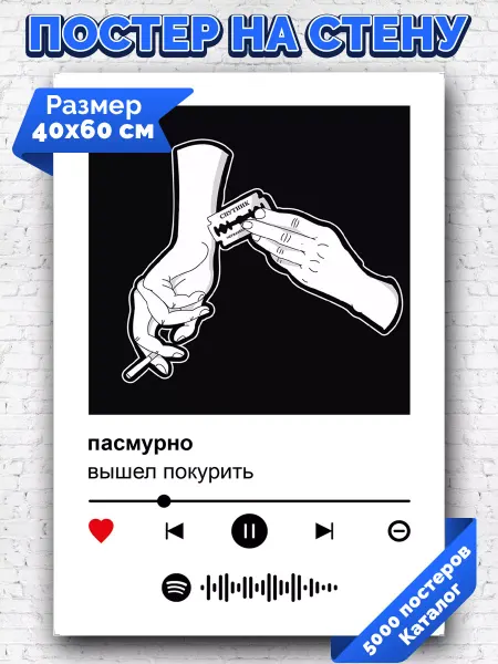 Arthata-spotify постер Спотифай постер Спотифай постер вышел покурить - пасмурно 40х60
