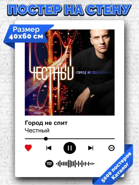 Arthata-spotify постер Спотифай постер Спотифай постер честный - город не спит 40х60