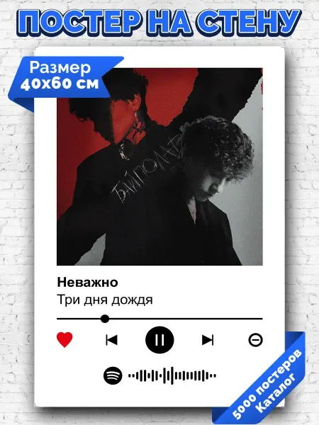 Arthata-spotify постер Спотифай постер Спотифай постер Три дня дождя - Неважно 40х60