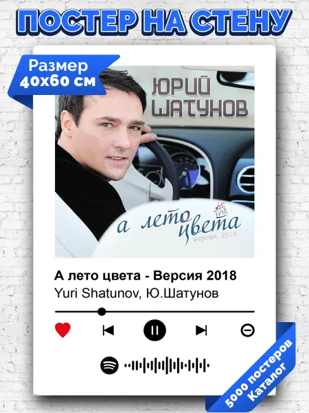 Arthata-spotify постер Спотифай постер Спотифай плакат Юрий Шатунов - А лето цвета 40х60