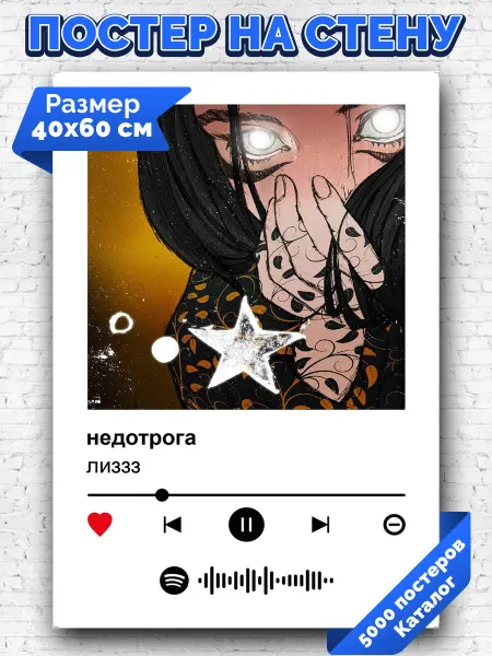 Arthata-spotify постер Спотифай постер Плакат на стену лиззз - недотрога 40х60
