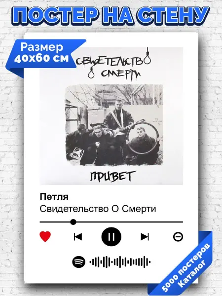 Arthata-spotify постер Спотифай постер Спотифай постер свидетельство о смерти - петля 40х60