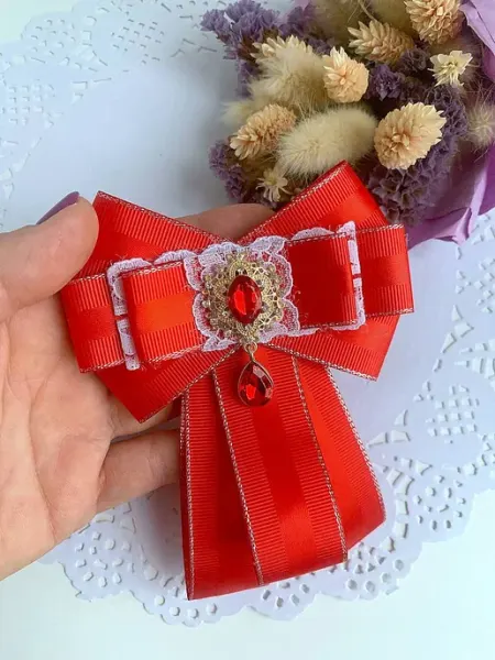 MallinkaSweet Галстук школьный бант брошь для девочки красный