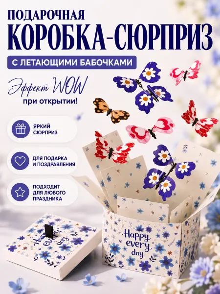 Коробка сюрприз с летающими бабочками