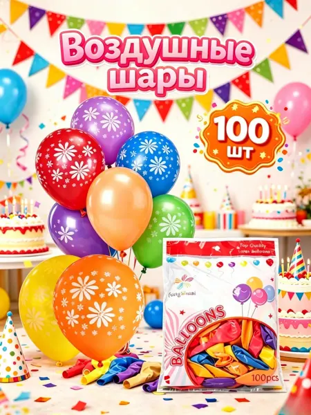 Воздушный шар многоцветный 100шт в упаковке