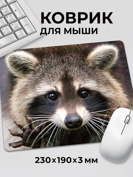 Коврик для мышки игровой маленький милый Енот полоскун c тканевой поверхностью, на нескользящем резиновом основании