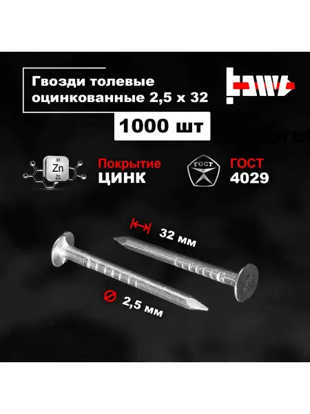 BOWT Гвозди толевые оцинкованные 2,5 х 32 1000 шт