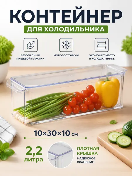 Zeriazor Контейнер для холодильника прозрачный 10х30х10 см