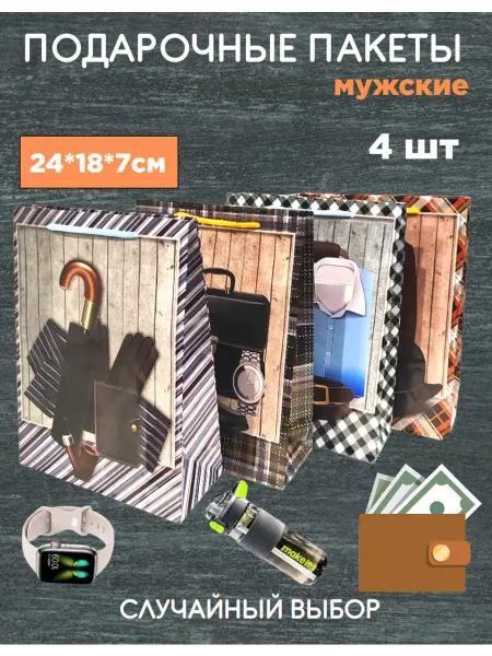 Подарочный пакет мужской 24*18см,4 шт