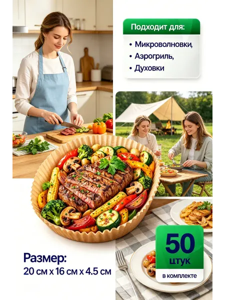 Пергамент для жарки в аэрогриле 50 шт 20х16 см
