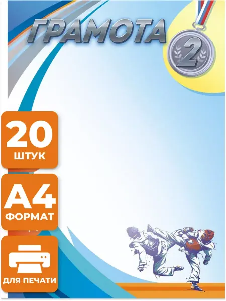 Компания ЛиС Грамоты спортивные 2 место единоборства 20 шт А4