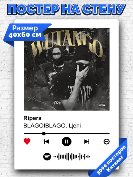 Arthata-spotify постер Спотифай постер Спотифай плакат BLAGOIBLAGO Цепi - Ripers 40х60