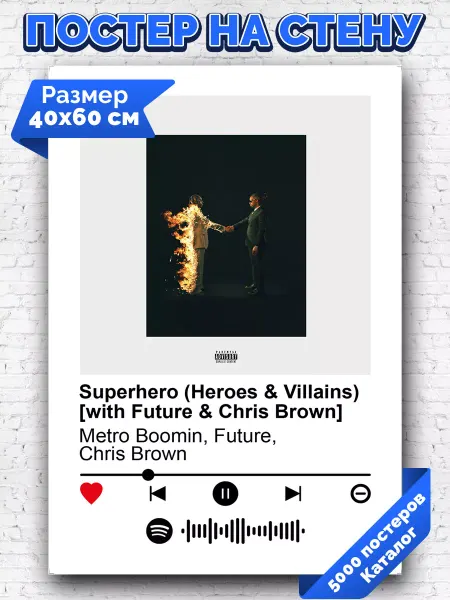 Arthata-spotify постер Спотифай постер Постер Metro Boomin Future Chris Brow - Superhero 40х60