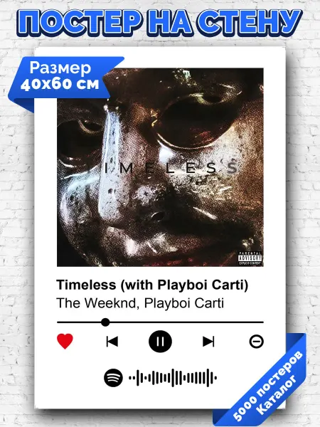 Arthata-spotify постер Спотифай постер Спотифай плакат The Weeknd Playboi Carti - Timeless 40х60