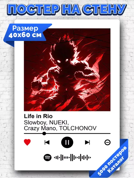 Arthata-spotify постер Спотифай постер Постер Slowboy NUEKI Crazy Mano TOLCHONOV- Life in Rio 40х60