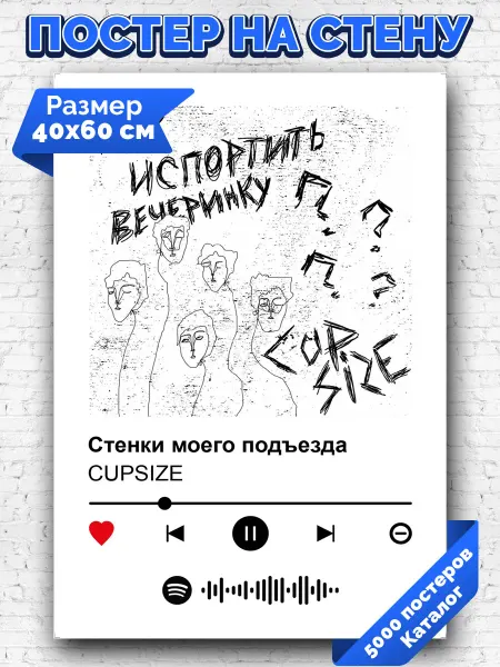 Arthata-spotify постер Спотифай постер Спотифай плакат CUPSIZE - Стенки моего подъезда 40х60