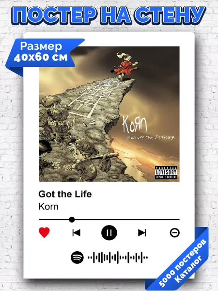 Arthata-spotify постер Спотифай постер Спотифай плакат Korn - Got the Life 40х60