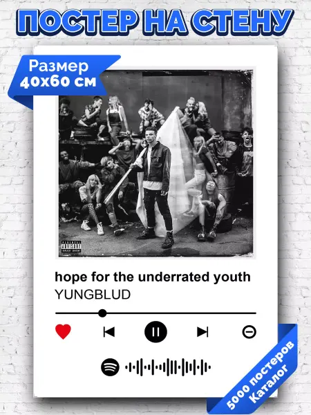 Arthata-spotify постер Спотифай постер Постер YUNGBLUD - Hope for the underrated youth 40х60