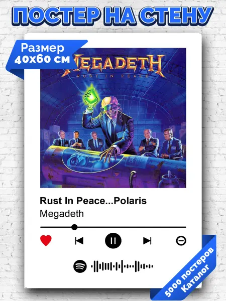 Arthata-spotify постер Спотифай постер Плакат на стену Megadeth - Rust In Peace.Polaris 40х60