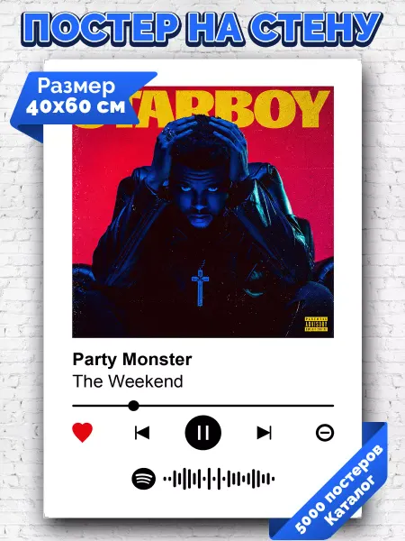 Arthata-spotify постер Спотифай постер Спотифай постер The Weekend - Party Monster 40х60