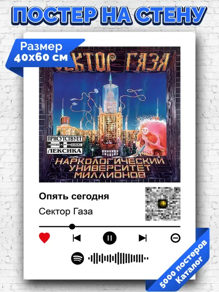 Arthata-spotify постер Спотифай постер Плакат на стену Сектор газа - Опять сегодня 40х60