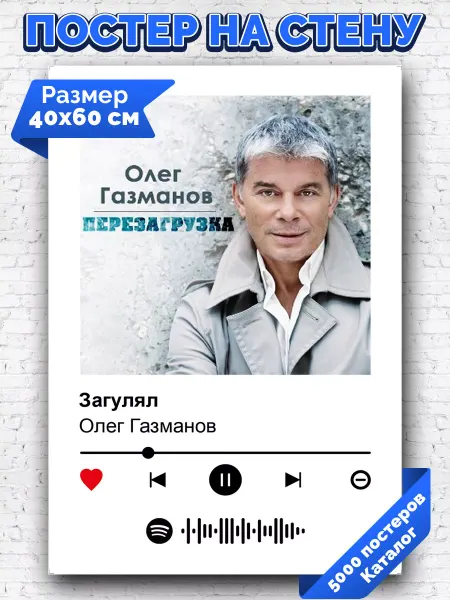 Arthata-spotify постер Спотифай постер Спотифай постер Олег Газманов - Загулял 40х60