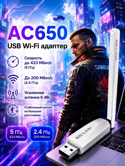 Wi-Fi адаптер USB двухдиапазонный LB-Link, с поддержкой WiFi 2.4 ГГц и 5 ГГц, 650 Mbps